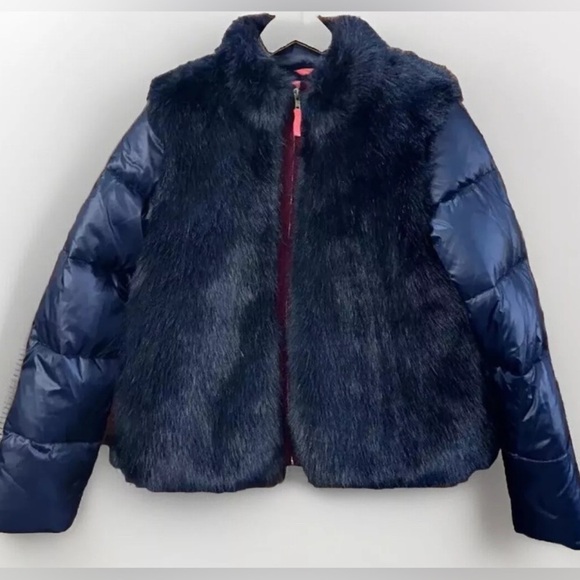 J Crew Crewcuts Faux Fur Down Puffer Coat  Gorgeous Size 10 - Picture 1 of 8